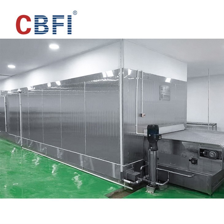 Industrieller, effizienter Edelstahl-Tunnel-IQF-Gefrierschrank für Fisch/Garnelen/Meeresfrüchte-Thunfisch mit 500 kg/h Kühlkapazität, CE-zertifiziert